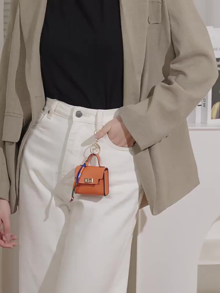 Leather Mini Square Bag Keychain – Colorful Strap, Car Keychain & Bag Charm Accessory 