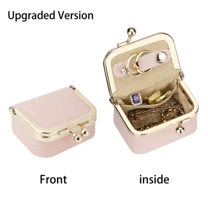 Genuine Leather Mini Coin Purse-Solid Color Kiss Lock Change Pouch