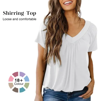 Women's Casual Summer Short Sleeve V Neck Tops T-shirts 