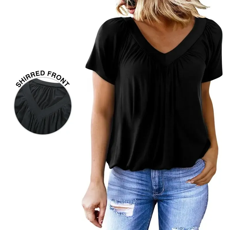 Women's Casual Summer Short Sleeve V Neck Tops T-shirts 