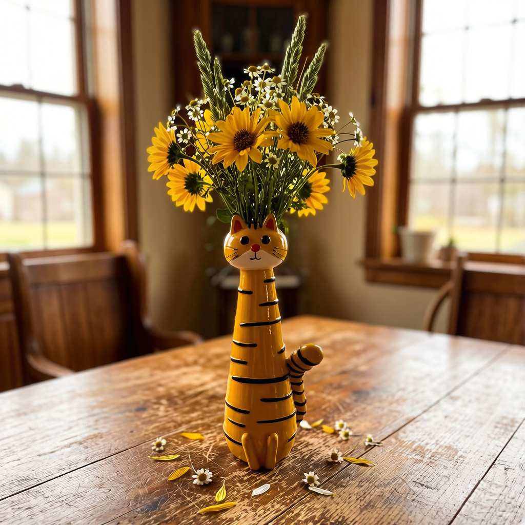 🐱Handmade Quirky Cat-Shaped Vase - Shaped Flower Vase for Desk Shelf Decor 🐈