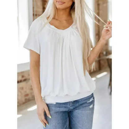 Women's Casual Summer Short Sleeve V Neck Tops T-shirts 