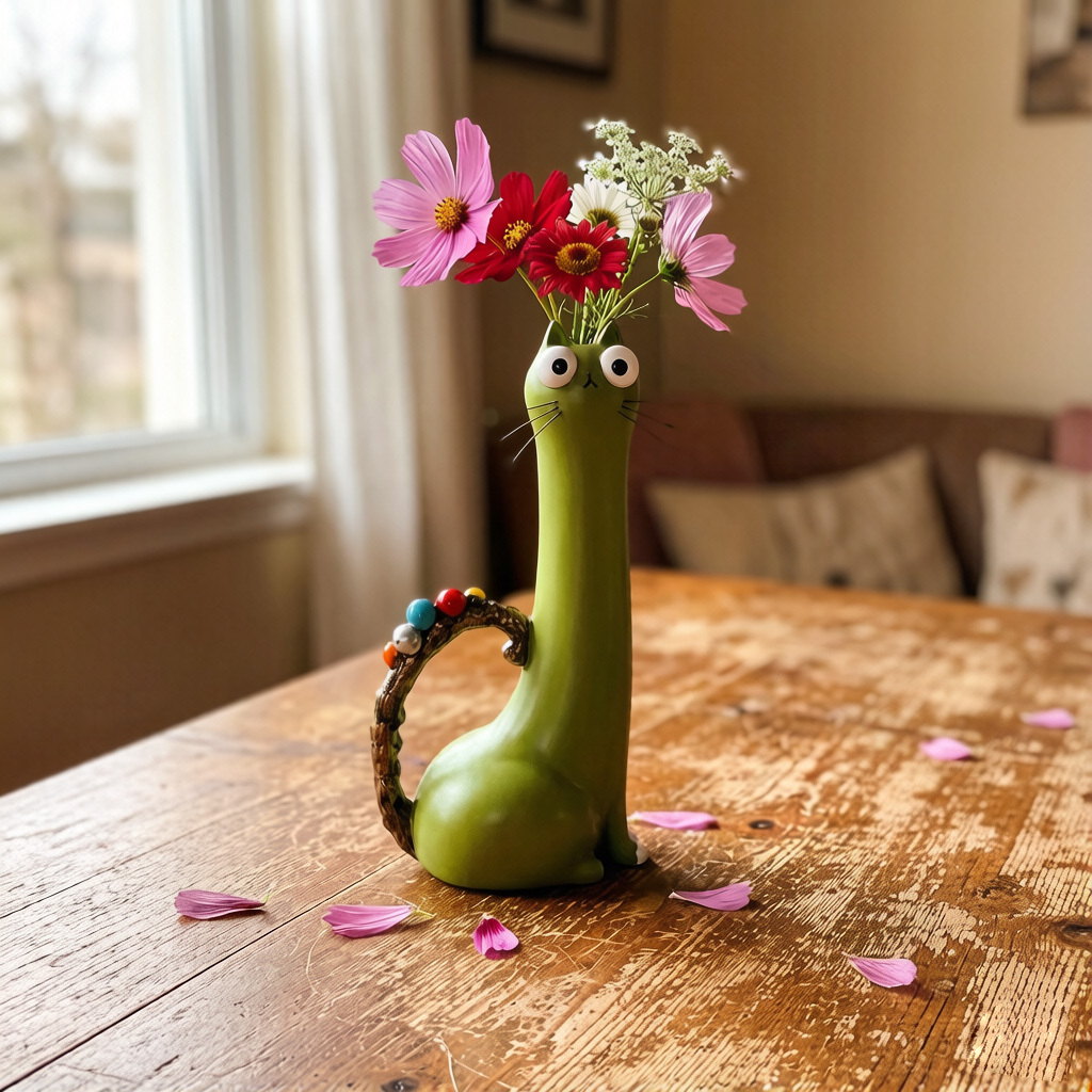 🐱Handmade Quirky Cat-Shaped Vase - Shaped Flower Vase for Desk Shelf Decor 🐈