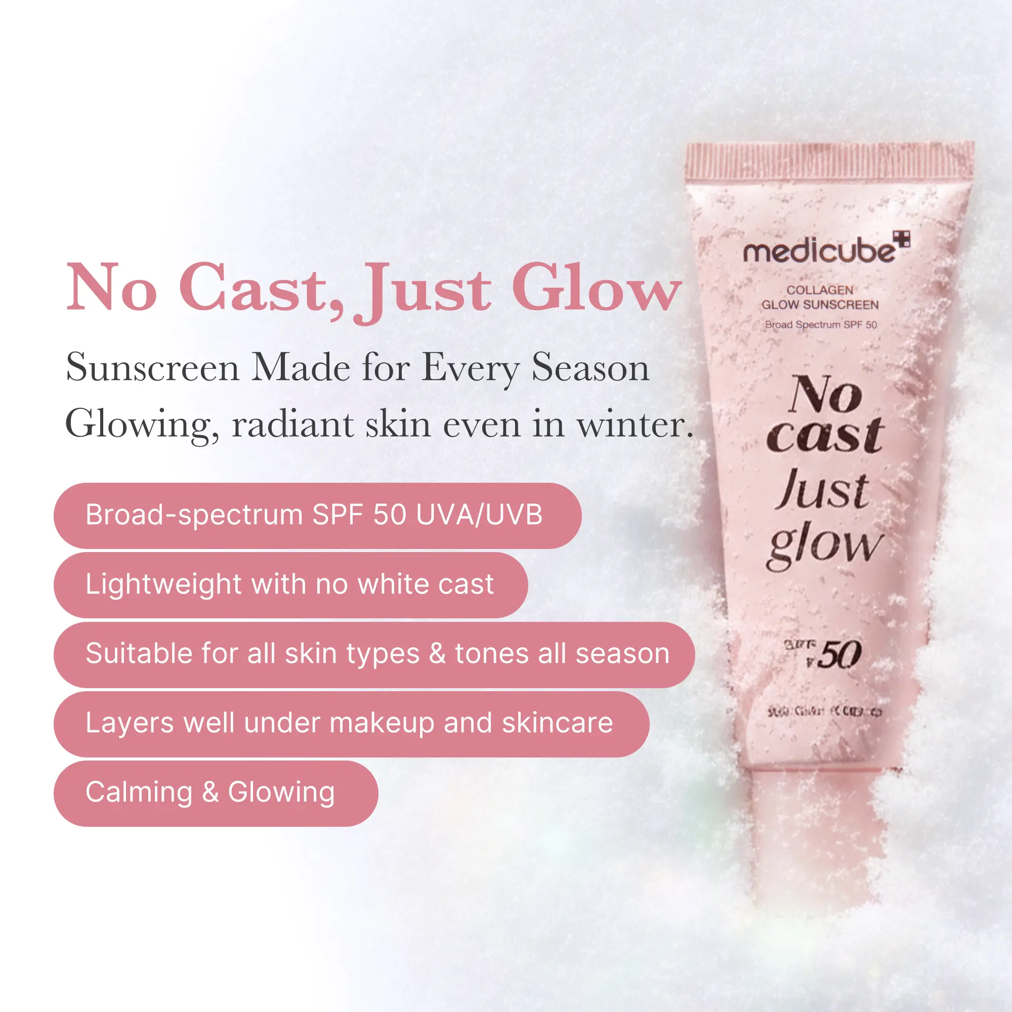 No Cast Just Glow Collagen Sunscreen | SPF 50 Broad Spectrum Face Sunscreen | Lightweight, Non-Sticky, Hydrating Formula 