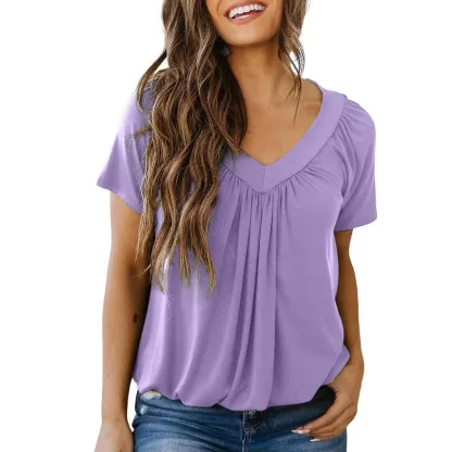 Women's Casual Summer Short Sleeve V Neck Tops T-shirts 