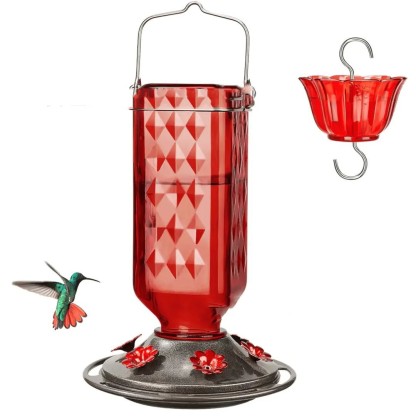 Hummingbird Season 2026 Hand-Blown Glass Feeder Leak-Proof Bee Guard-Hummingbird Feeders 