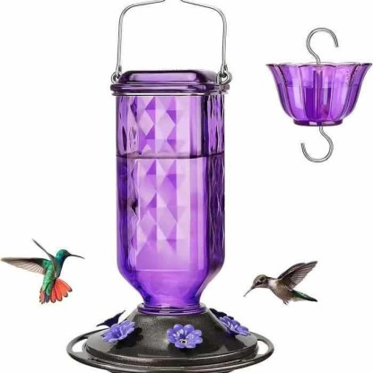Hummingbird Season 2026 Hand-Blown Glass Feeder Leak-Proof Bee Guard-Hummingbird Feeders 