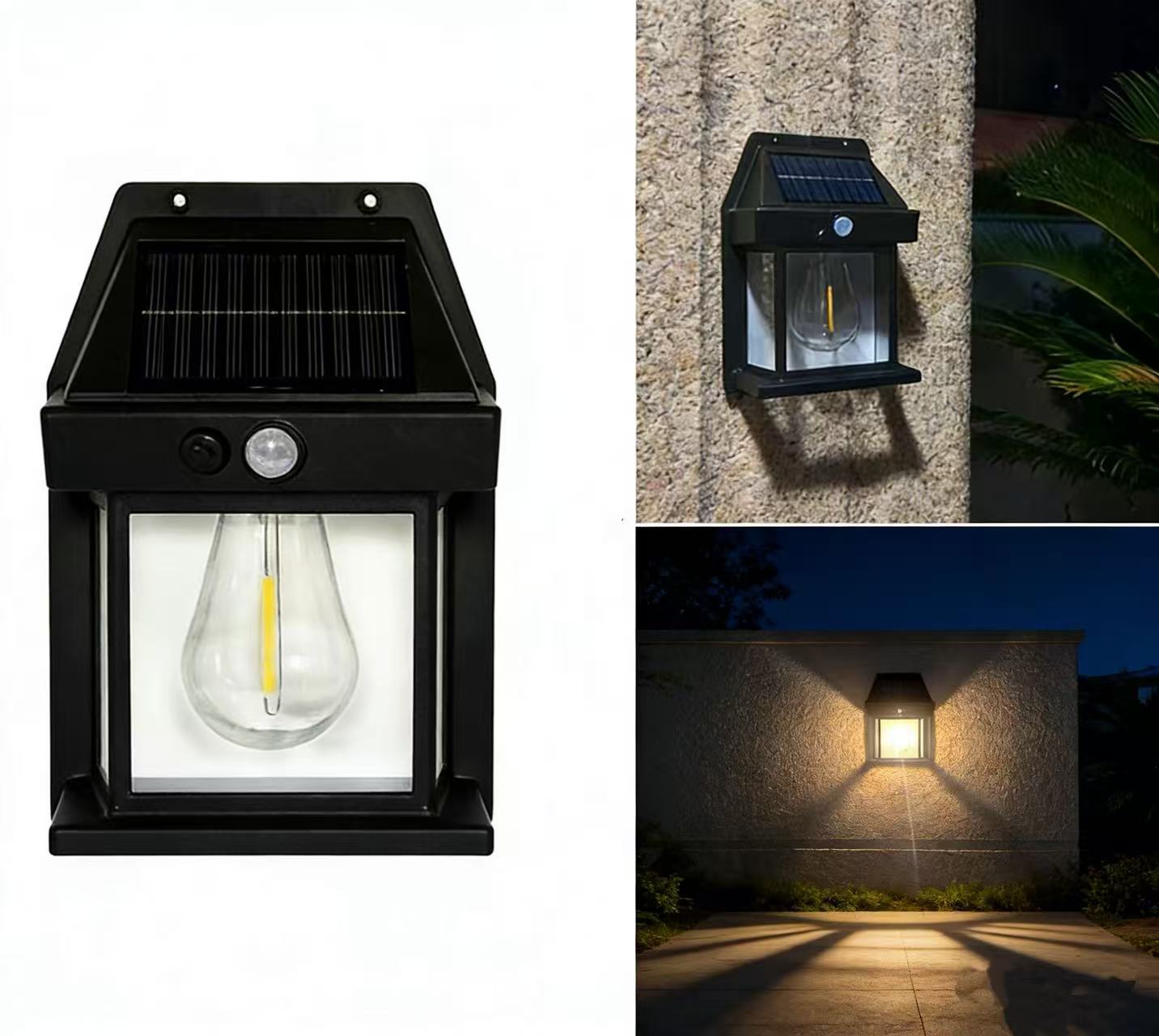 Solar Outdoor Wall Lights with Motion Sensor - Waterproof IP65 Garden Security Lighting, 3 Modes Auto Dusk to Dawn, Wireless Decorative Lamp for Patio, Villa, Pathway (Modern Black Design)