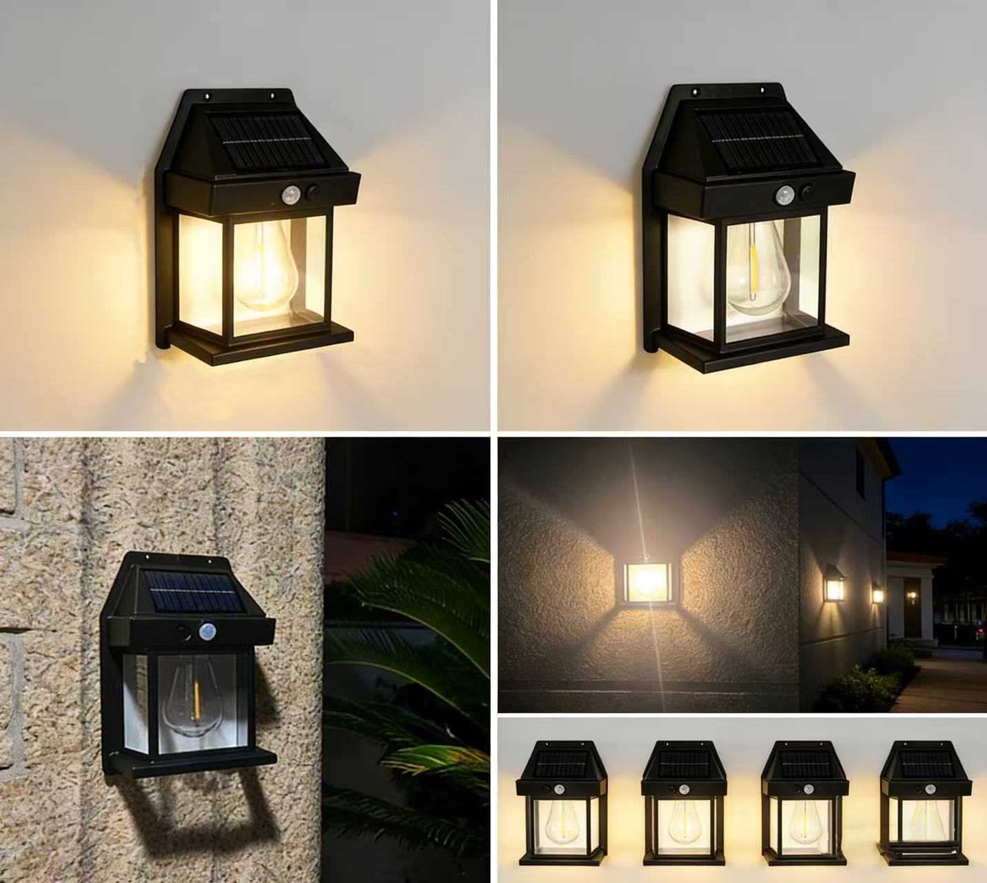 Solar Outdoor Wall Lights with Motion Sensor - Waterproof IP65 Garden Security Lighting, 3 Modes Auto Dusk to Dawn, Wireless Decorative Lamp for Patio, Villa, Pathway (Modern Black Design)