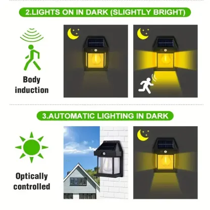 Solar Outdoor Wall Lights with Motion Sensor - Waterproof IP65 Garden Security Lighting, 3 Modes Auto Dusk to Dawn, Wireless Decorative Lamp for Patio, Villa, Pathway (Modern Black Design)