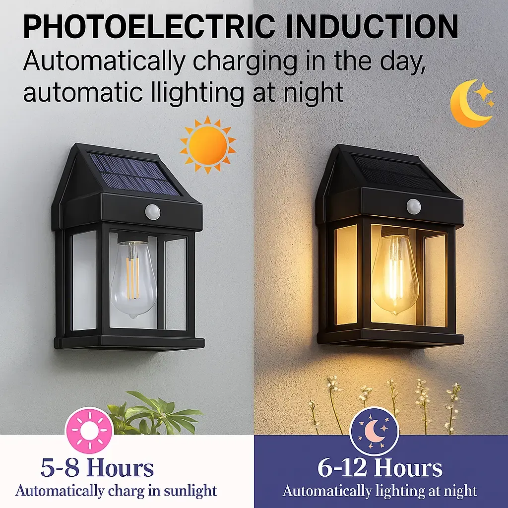 Solar Outdoor Wall Lights with Motion Sensor - Waterproof IP65 Garden Security Lighting, 3 Modes Auto Dusk to Dawn, Wireless Decorative Lamp for Patio, Villa, Pathway (Modern Black Design)