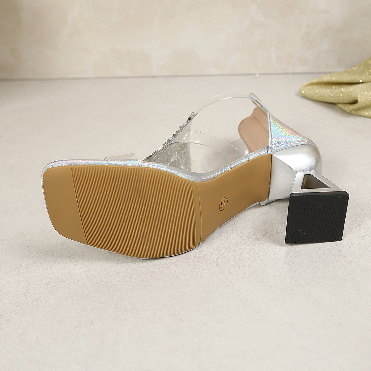 Women's Transparent High Heel Sandals with Rhinestones, Anti-Slip Square Toe, Lightweight Comfort, Elegant Shoes, Party Footwear