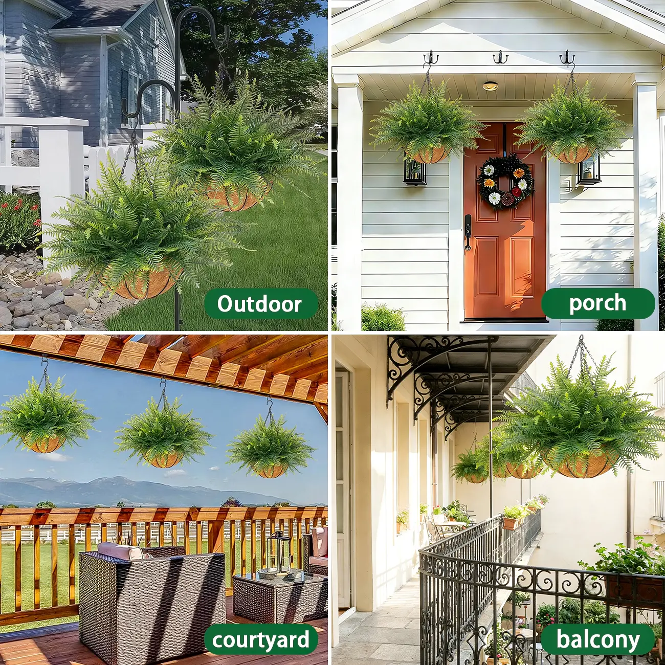 2 Set Artificial Hanging Fern Plants Outdoor Fake Hanging Ferns Planter, Includes Hanging Flower Basket And Artificial Fern, UV Resistant Faux Fern Plant Basket For Outdoors Patio Garden Home Decor 2 Set Artificial Hanging Fern Plants Outdoor Fake Hanging Ferns Planter, Includes Hanging Flower Basket And Artificial Fern, UV Resistant Faux Fern Plant Basket For Outdoors Patio Garden Home Decor