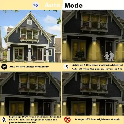 Solar Outdoor Wall Lights with Motion Sensor - Waterproof IP65 Garden Security Lighting, 3 Modes Auto Dusk to Dawn, Wireless Decorative Lamp for Patio, Villa, Pathway (Modern Black Design)