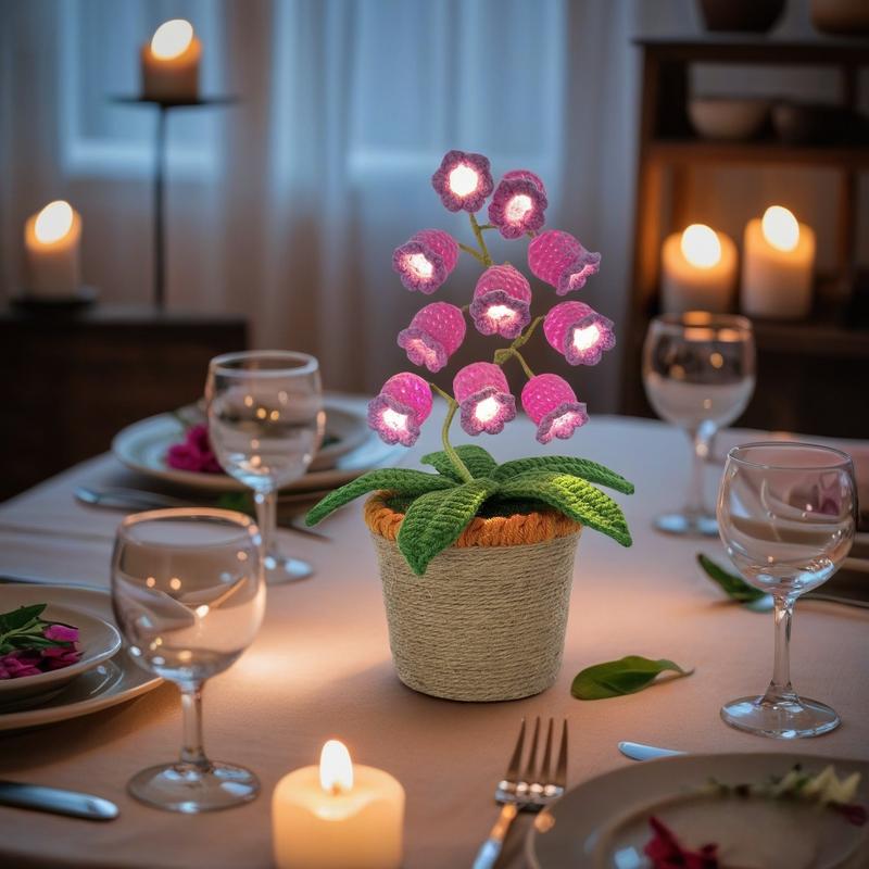 Handmade Crocheted Lily of the Valley LED Lantern - Valentine's Day