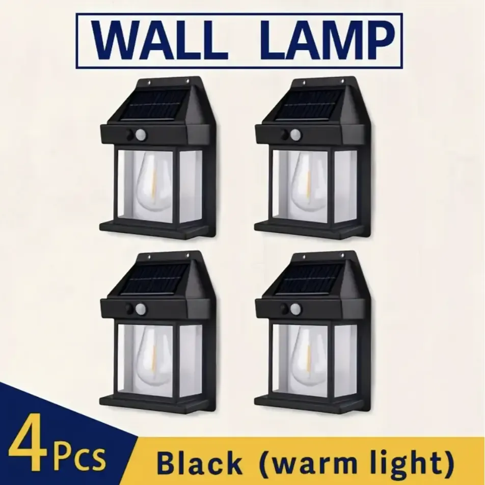 Solar Outdoor Wall Lights with Motion Sensor - Waterproof IP65 Garden Security Lighting, 3 Modes Auto Dusk to Dawn, Wireless Decorative Lamp for Patio, Villa, Pathway (Modern Black Design)