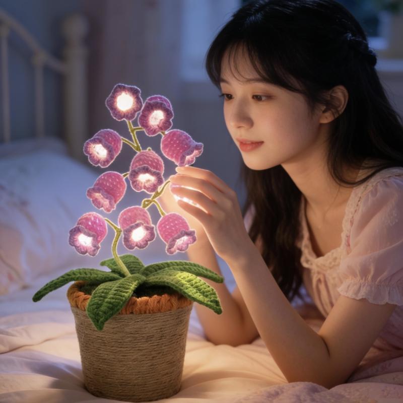 Handmade Crocheted Lily of the Valley LED Lantern - Valentine's Day