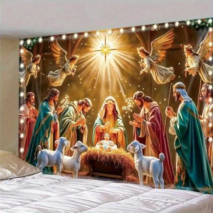 Starry Night Nativity Scene Christmas Banner