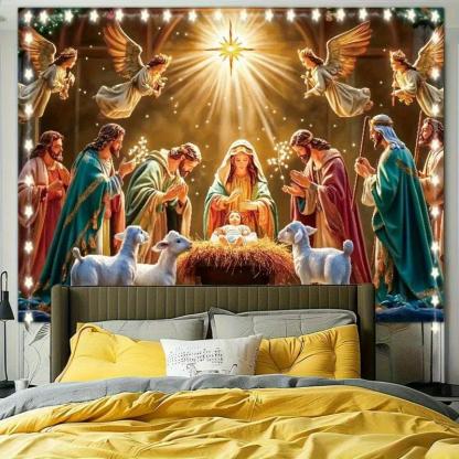 Starry Night Nativity Scene Christmas Banner