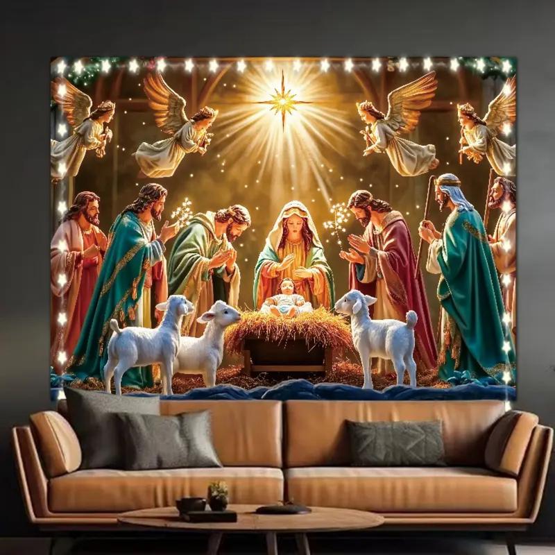 Starry Night Nativity Scene Christmas Banner