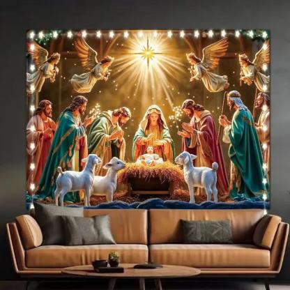 Starry Night Nativity Scene Christmas Banner