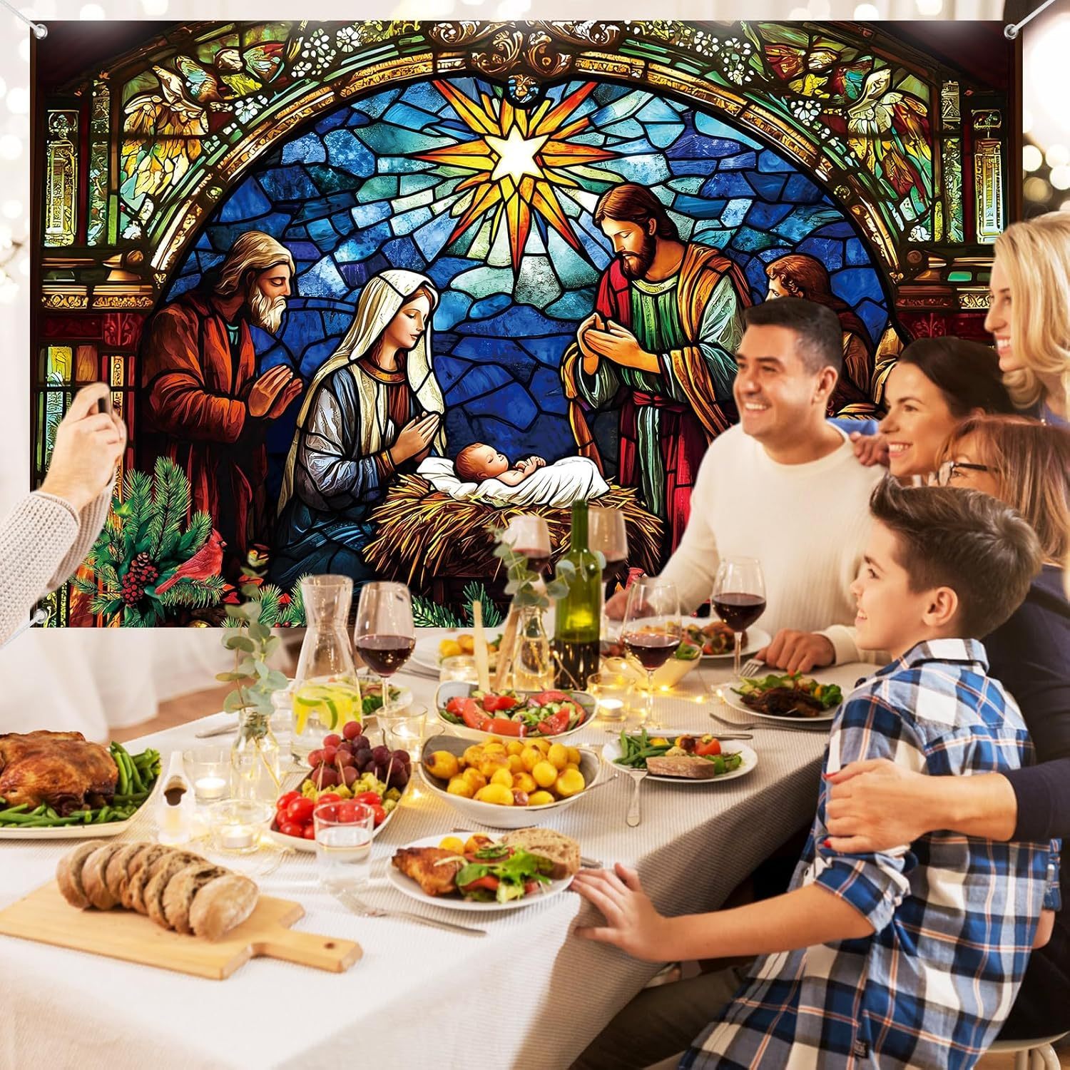 Starry Night Nativity Scene Christmas Banner