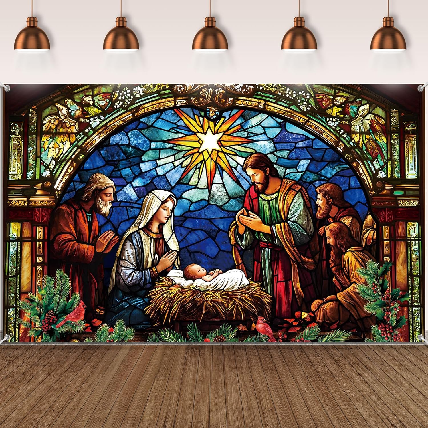 Starry Night Nativity Scene Christmas Banner