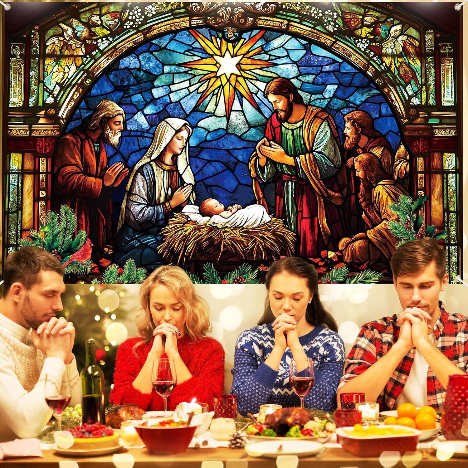 Starry Night Nativity Scene Christmas Banner