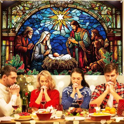 Starry Night Nativity Scene Christmas Banner