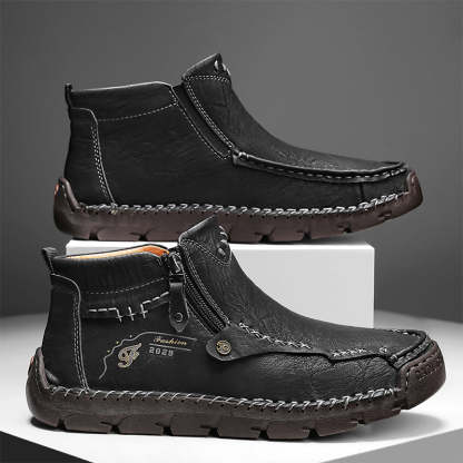 Men's Top-Quality Motorcycle Boots Hand-Stitched Genuine Leather Boots-Wide Toe, Waterproof, Anti-Slip, Anti-Sprain, Suitable for Work, Driving, Hiking-SCSLUXE