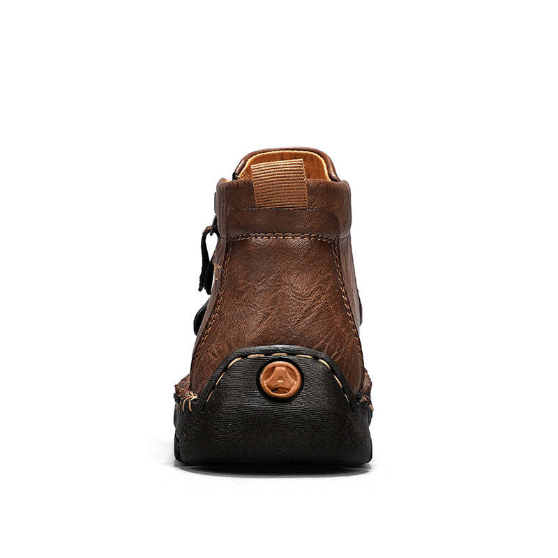 Men's Top-Quality Motorcycle Boots Hand-Stitched Genuine Leather Boots-Wide Toe, Waterproof, Anti-Slip, Anti-Sprain, Suitable for Work, Driving, Hiking-SCSLUXE