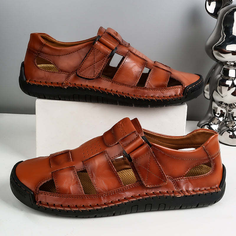 (⏰LAST DAY! 49% OFF 🔥) Men's Orthopedic Leather Fisherman Sandals | Breathable Closed-Toe Adjustable Outdoor Summer Comfort & Pain Relief-SCSLUXE