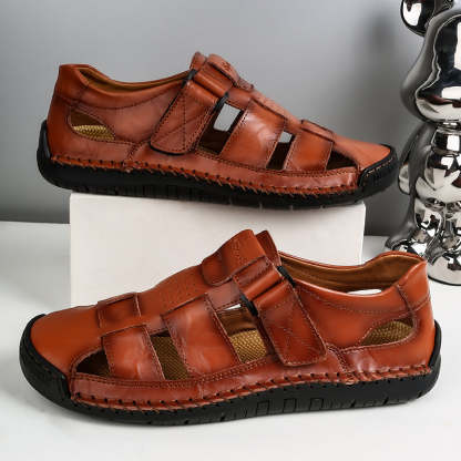 (⏰LAST DAY! 49% OFF 🔥) Men's Orthopedic Leather Fisherman Sandals | Breathable Closed-Toe Adjustable Outdoor Summer Comfort & Pain Relief-SCSLUXE