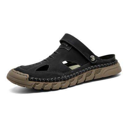 (⏰Limited Time Sale 49% OFF 🔥)Men's Premium Leather Orthopedic Sandals Handcrafted Full-Grain Leather-Closed Toe, Arch Support, Anti-Slip, Shock-Absorbing, Suitable for Riding, Gardening, Daily Errands-SCSLUXE