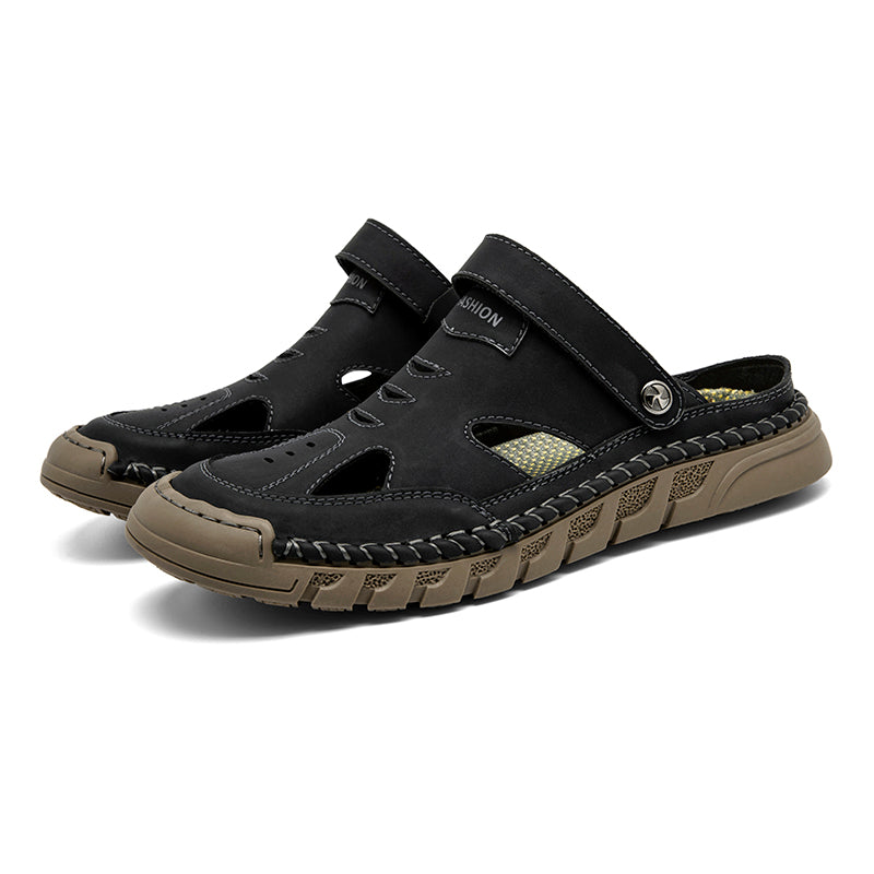 (⏰Limited Time Sale 49% OFF 🔥)Men's Premium Leather Orthopedic Sandals Handcrafted Full-Grain Leather-Closed Toe, Arch Support, Anti-Slip, Shock-Absorbing, Suitable for Riding, Gardening, Daily Errands-SCSLUXE