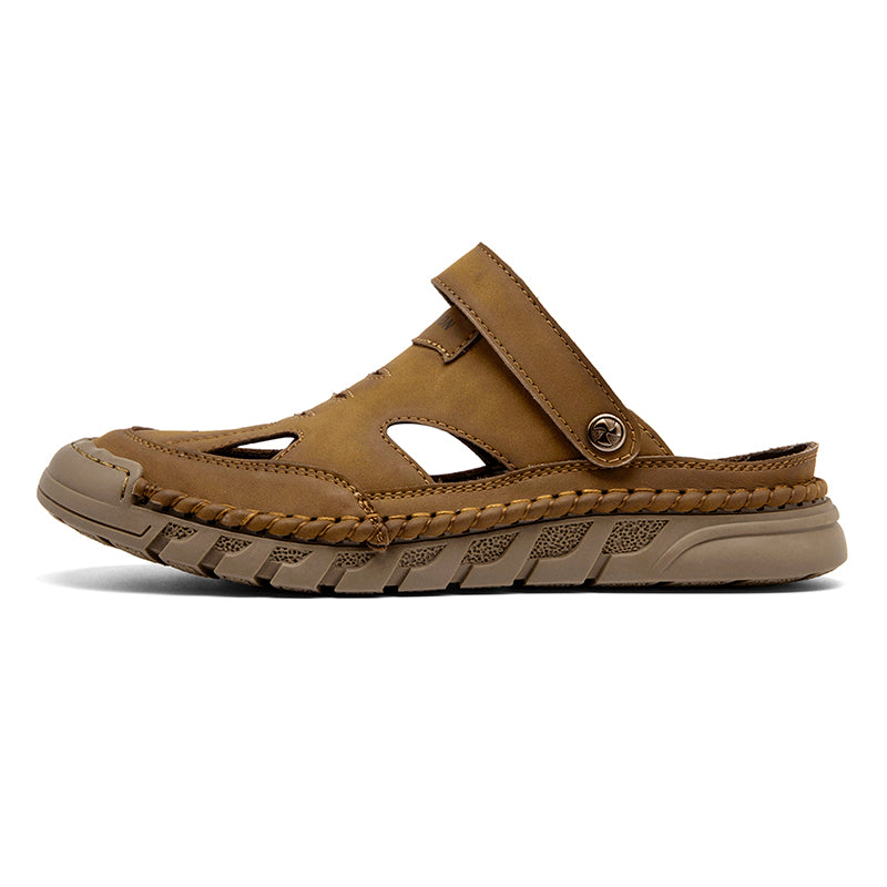 (⏰Limited Time Sale 49% OFF 🔥)Men's Premium Leather Orthopedic Sandals Handcrafted Full-Grain Leather-Closed Toe, Arch Support, Anti-Slip, Shock-Absorbing, Suitable for Riding, Gardening, Daily Errands-SCSLUXE