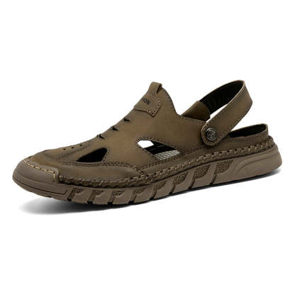 (⏰Limited Time Sale 49% OFF 🔥)Men's Premium Leather Orthopedic Sandals Handcrafted Full-Grain Leather-Closed Toe, Arch Support, Anti-Slip, Shock-Absorbing, Suitable for Riding, Gardening, Daily Errands-SCSLUXE