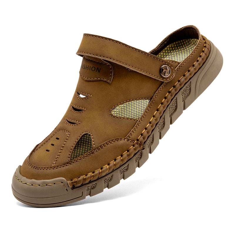 (⏰Limited Time Sale 49% OFF 🔥)Men's Premium Leather Orthopedic Sandals Handcrafted Full-Grain Leather-Closed Toe, Arch Support, Anti-Slip, Shock-Absorbing, Suitable for Riding, Gardening, Daily Errands-SCSLUXE