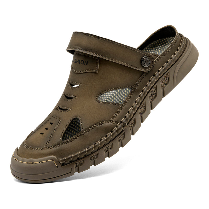 (⏰Limited Time Sale 49% OFF 🔥)Men's Premium Leather Orthopedic Sandals Handcrafted Full-Grain Leather-Closed Toe, Arch Support, Anti-Slip, Shock-Absorbing, Suitable for Riding, Gardening, Daily Errands-SCSLUXE