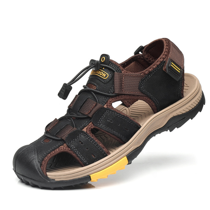 Men's Lightweight Leather Hiking Sandal Lightweight Non-Slip Orthopedic Support Sandal