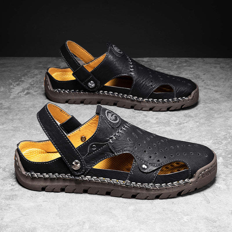 (⏰Limited Time Sale 49% OFF🔥)Men's Full-Grain Leather Sandals – Closed-Toe, Adjustable for Fishing & Gardening-SCSLUXE