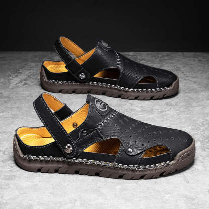 (⏰Limited Time Sale 49% OFF🔥)Men's Full-Grain Leather Sandals – Closed-Toe, Adjustable for Fishing & Gardening-SCSLUXE