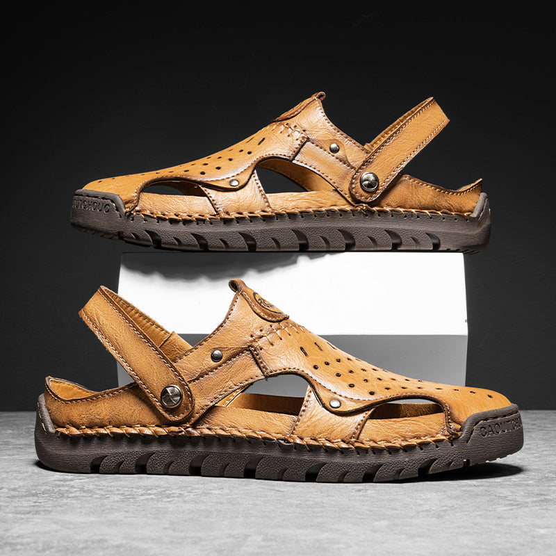 (⏰Limited Time Sale 49% OFF🔥)Men's Full-Grain Leather Sandals – Closed-Toe, Adjustable for Fishing & Gardening-SCSLUXE