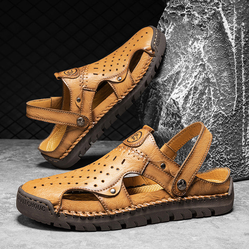 (⏰Limited Time Sale 49% OFF🔥)Men's Full-Grain Leather Sandals – Closed-Toe, Adjustable for Fishing & Gardening-SCSLUXE