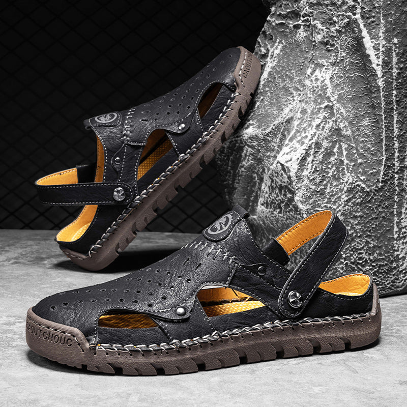 (⏰Limited Time Sale 49% OFF🔥)Men's Full-Grain Leather Sandals – Closed-Toe, Adjustable for Fishing & Gardening-SCSLUXE