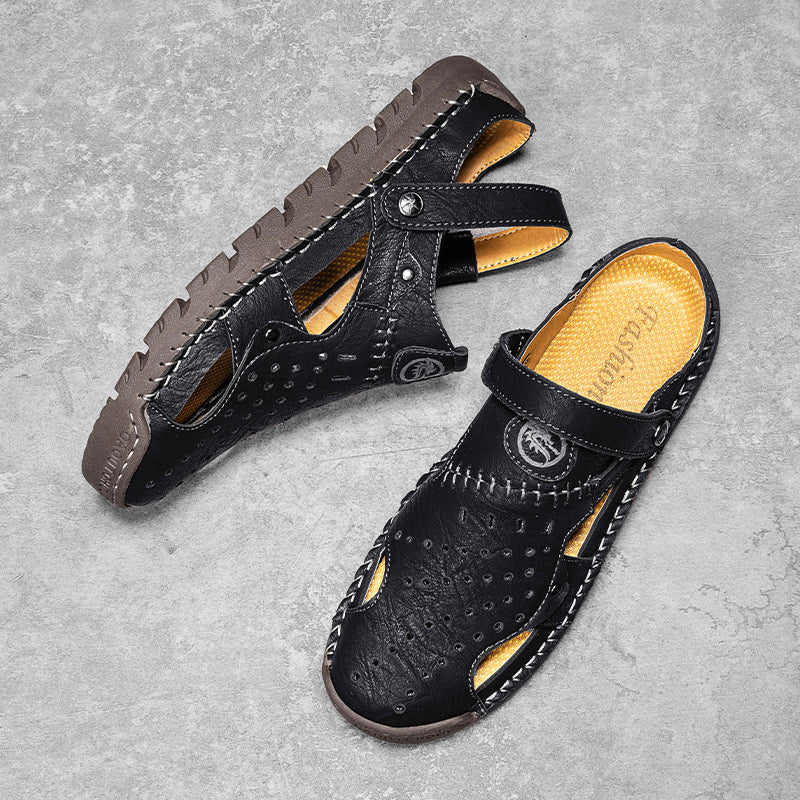 (⏰Limited Time Sale 49% OFF🔥)Men's Full-Grain Leather Sandals – Closed-Toe, Adjustable for Fishing & Gardening-SCSLUXE