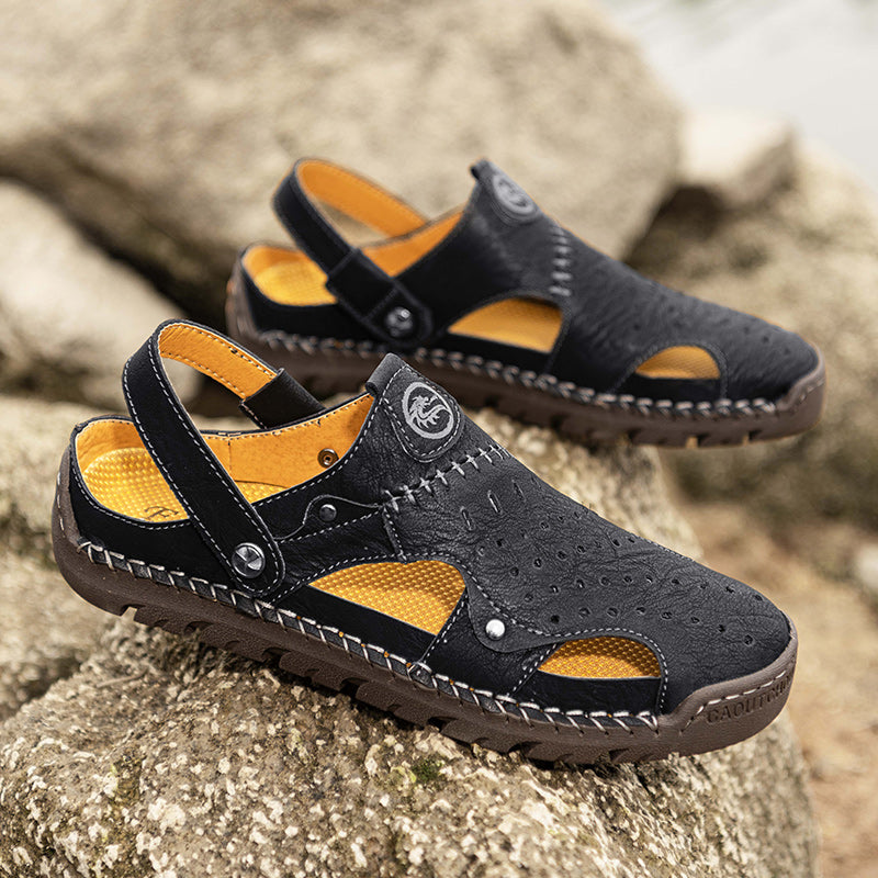 (⏰Limited Time Sale 49% OFF🔥)Men's Full-Grain Leather Sandals – Closed-Toe, Adjustable for Fishing & Gardening-SCSLUXE