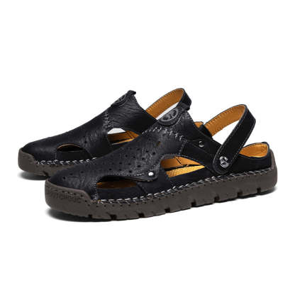 (⏰Limited Time Sale 49% OFF🔥)Men's Full-Grain Leather Sandals – Closed-Toe, Adjustable for Fishing & Gardening-SCSLUXE