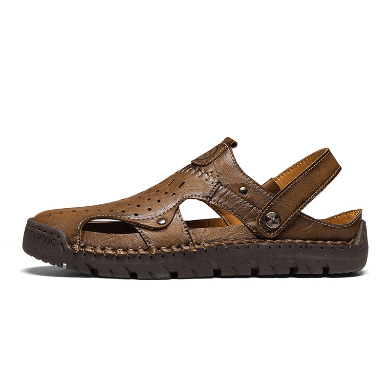 (⏰Limited Time Sale 49% OFF🔥)Men's Full-Grain Leather Sandals – Closed-Toe, Adjustable for Fishing & Gardening-SCSLUXE