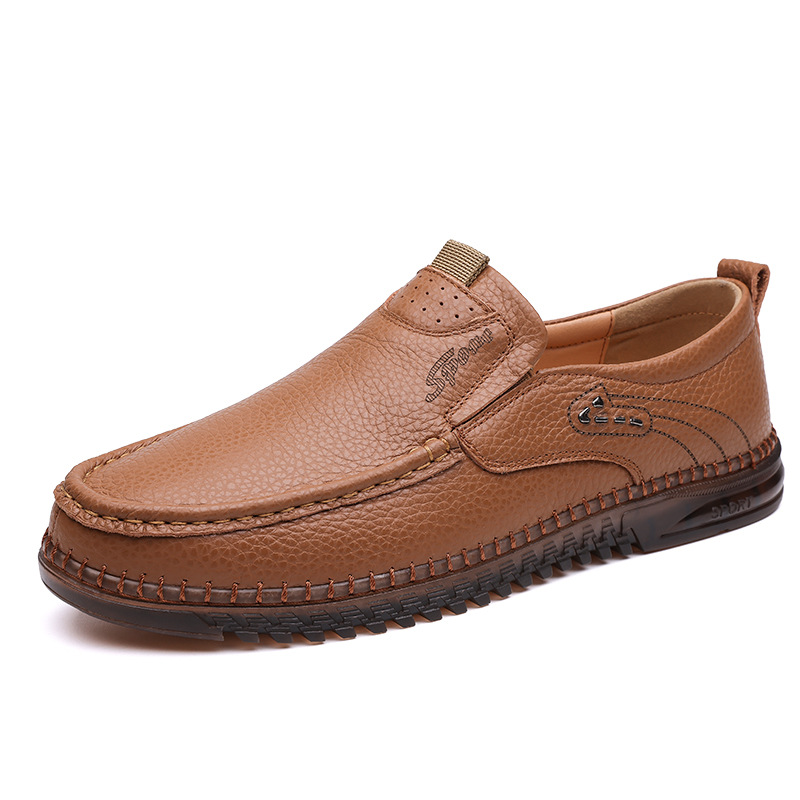 Slip-On Genuine Leather Loafers: Breathable Soft Calfskin, Cloud Cushi